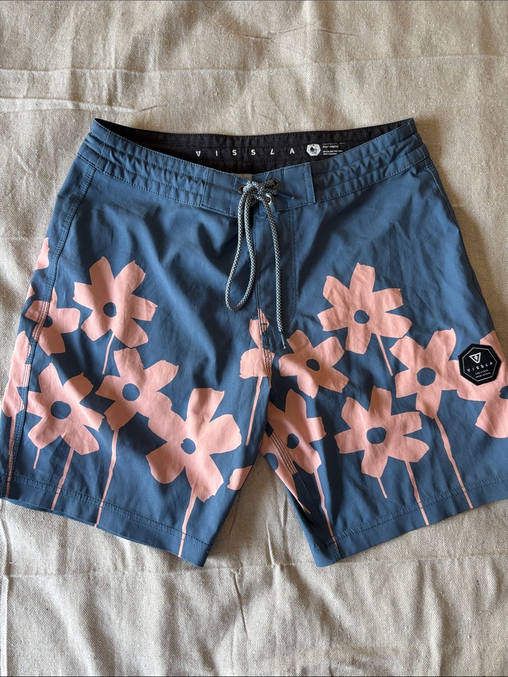 VISSLA Blue Boardshorts with Pink Floral Graphic 30